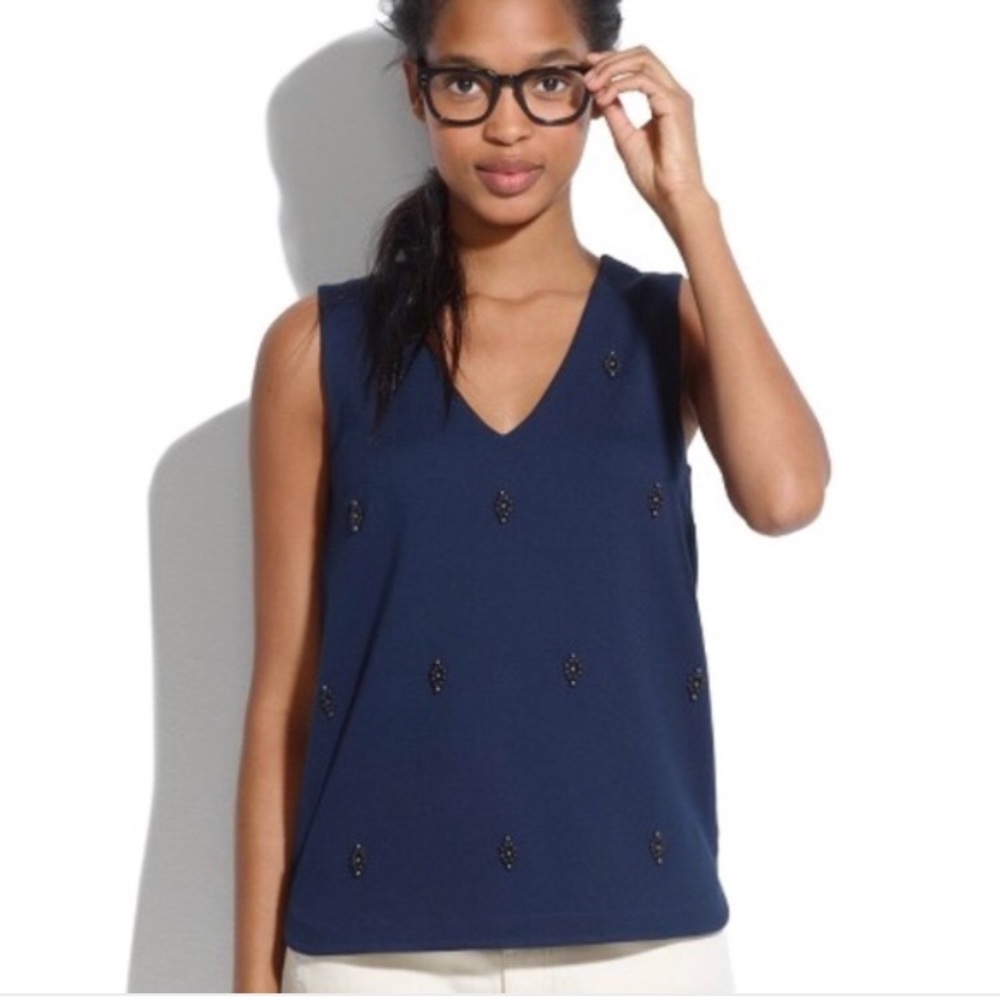 🌟 Madewell ponte embellished navy tank